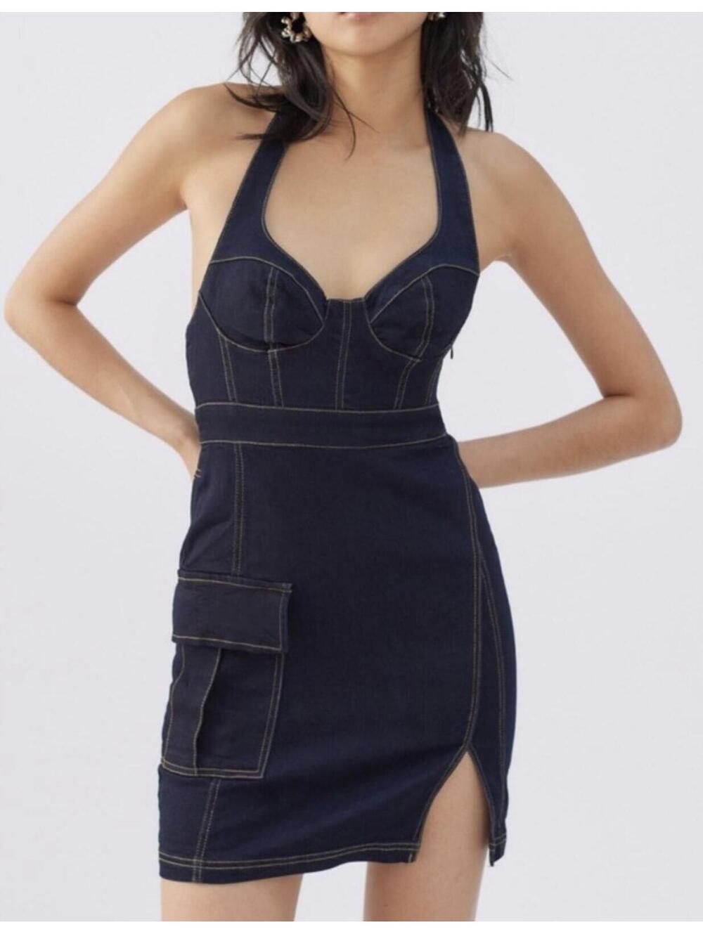 Urban Outfitters Halter Corset Denim Mini Dress - Women's Large
